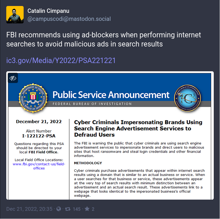 FBI recommends using an ad blocker