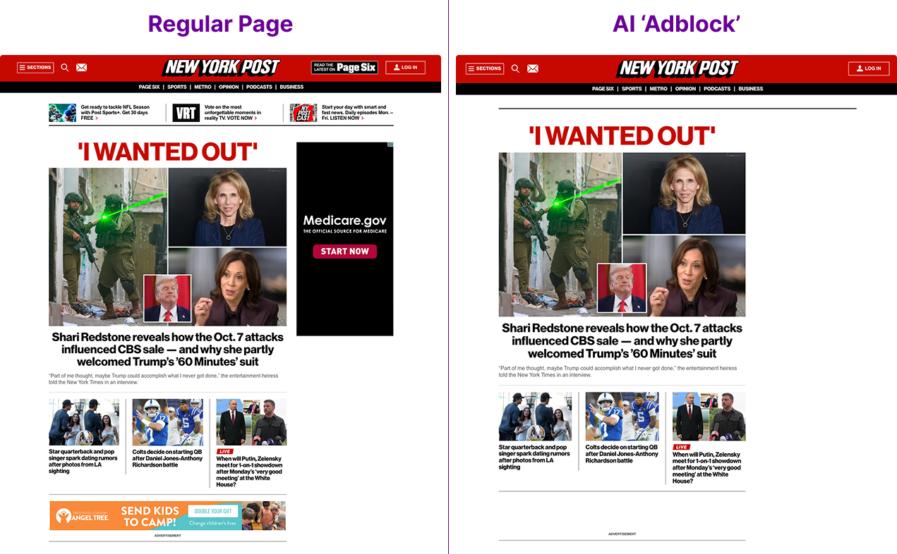 New York Post website with AI ad blocking