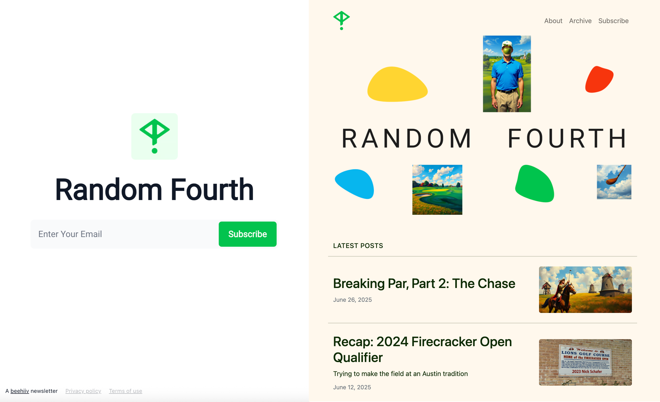 A comparison of the Beehiiv web landing page versus the one I custom-designed