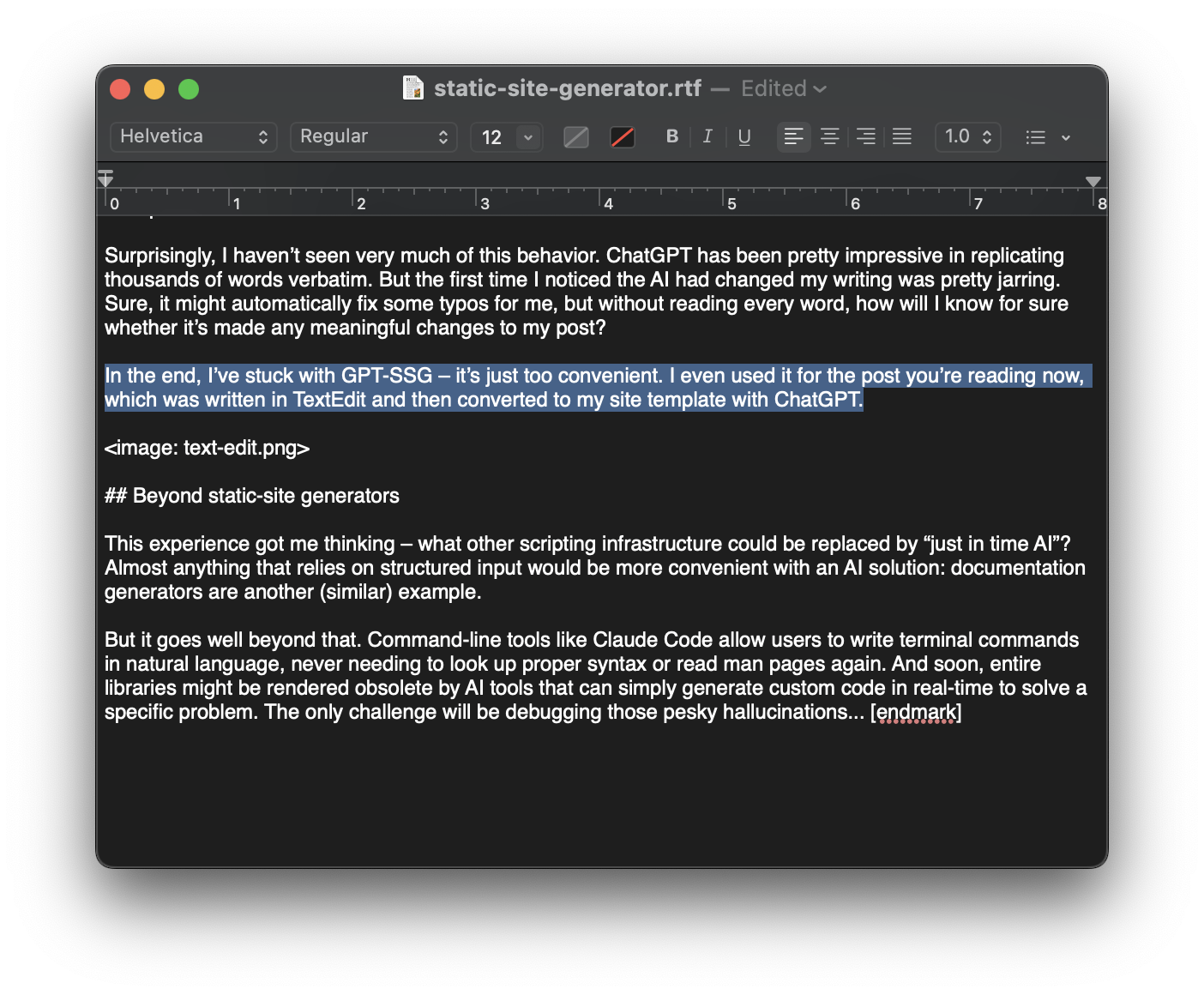 Screenshot of this post being written in TextEdit