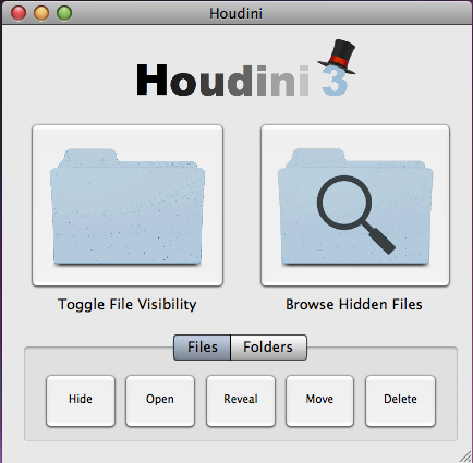 A screenshot of Houdini, a hidden files manager for your Mac.