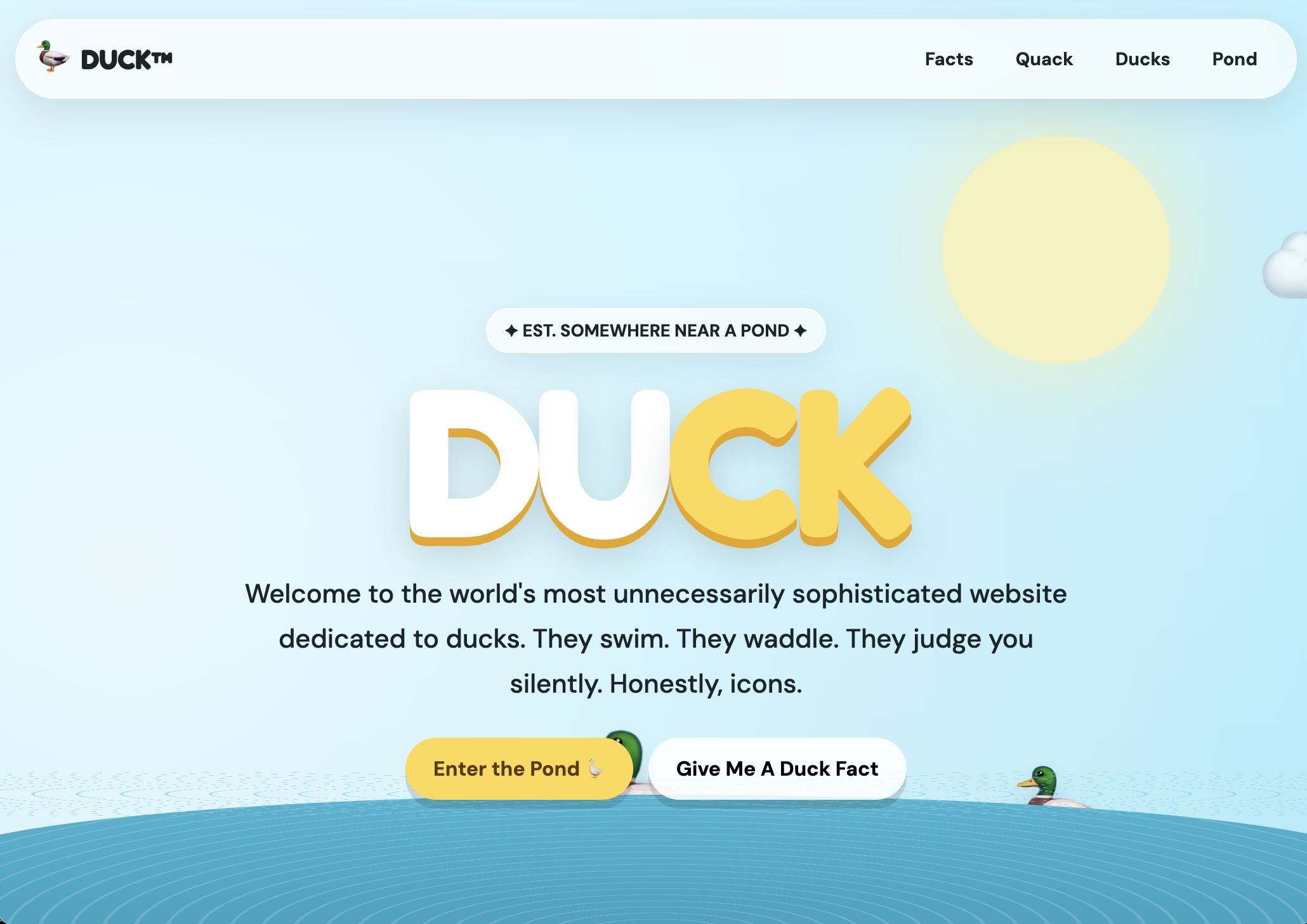 A duck-themed website generated by ChatGPT's free tier