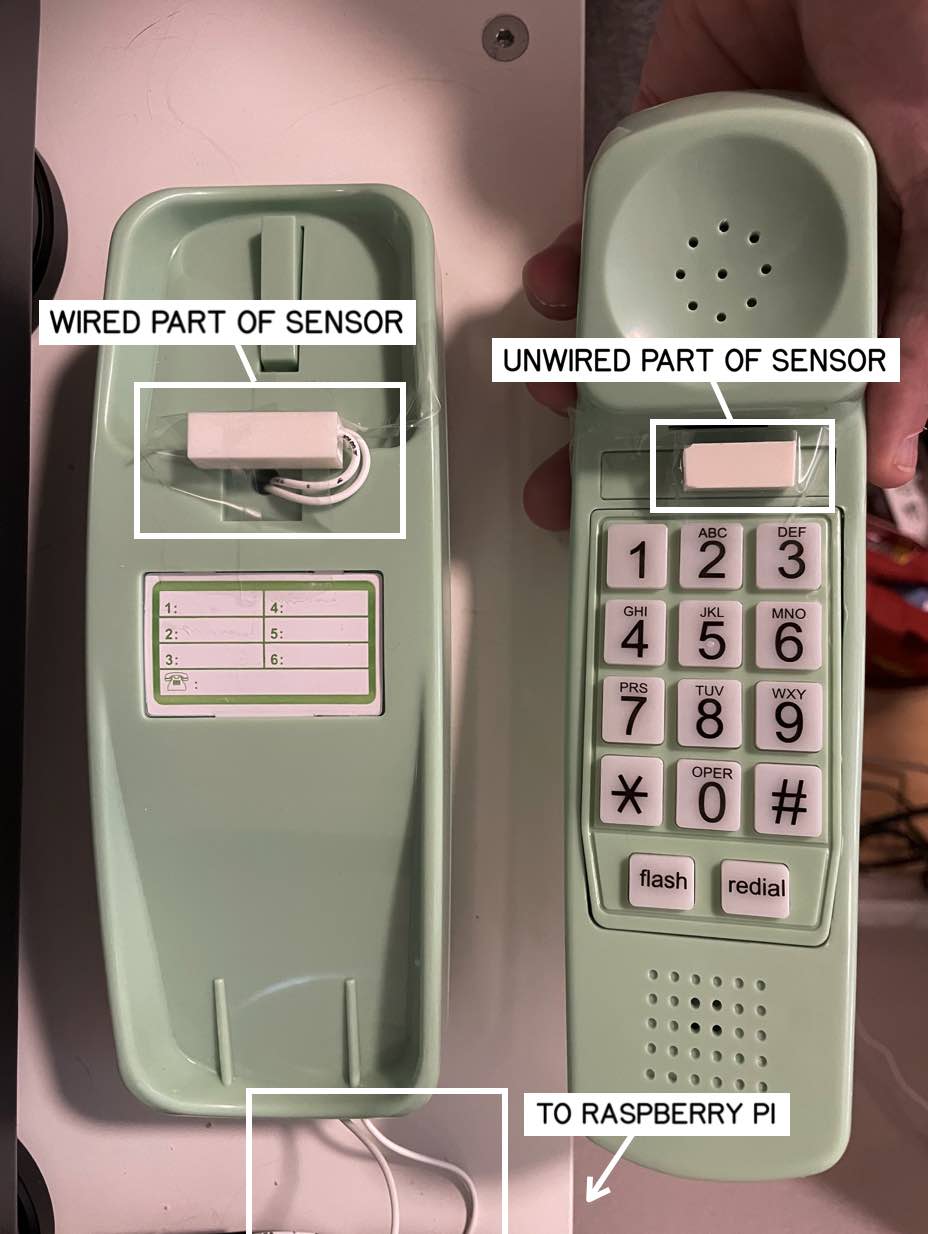 The phone with a door sensor attached.